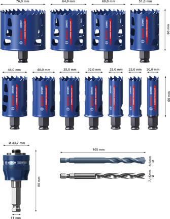 Juego de sierras de corona multimaterial Bosch EXPERT, 14 piezas.